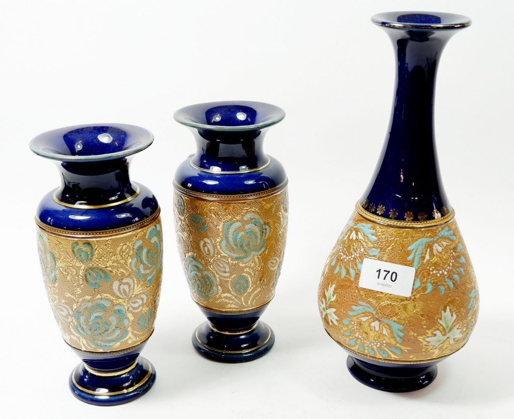 A pair of Royal Doulton Slaters Patent vases, 20cm and one other