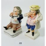 A pair of Victorian Staffordshire figures of men taking snuff, one a/f, 13.5cm