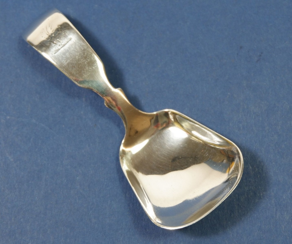 A Georgian silver shovel form caddy spoon, makers mark part rubbed possibly James Charles