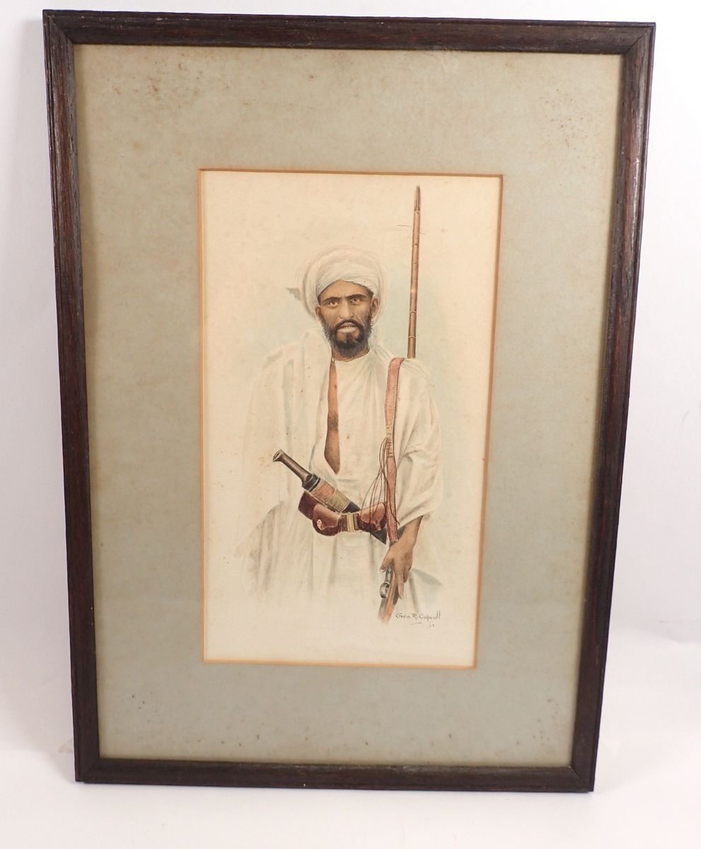 George Copcutt - watercolour of North African man with musket and dagger, signed and dated 1923,