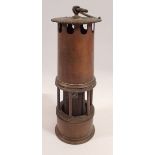 A miniature copper miners lamp, 16cm and a copper hunting horn