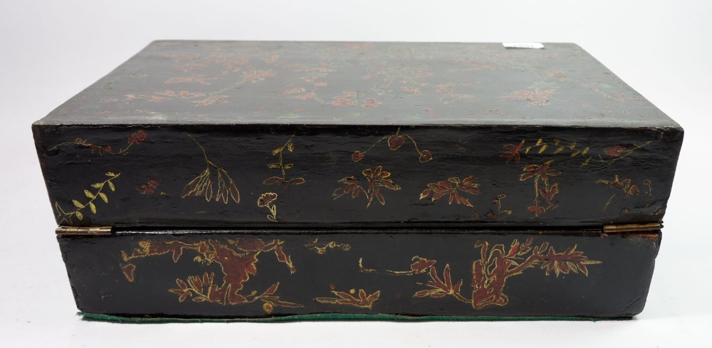 A 19th century chinoiserie writing slope with painted decoration and fitted interior, 42cm wide - Image 4 of 4