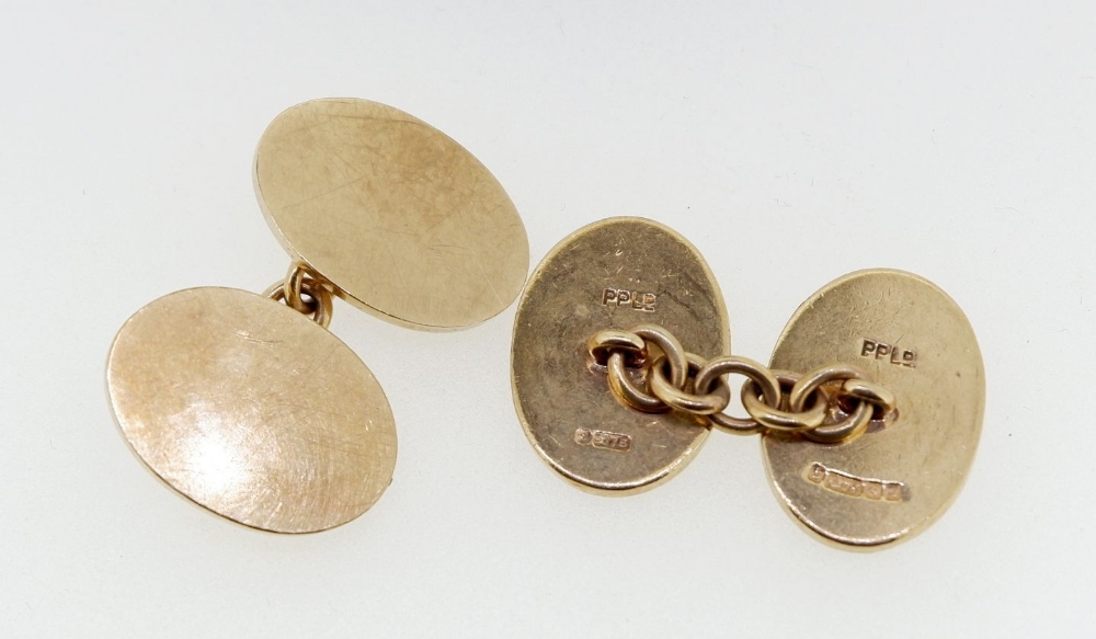 A pair of 9 carat gold plain cufflinks, 13.8g