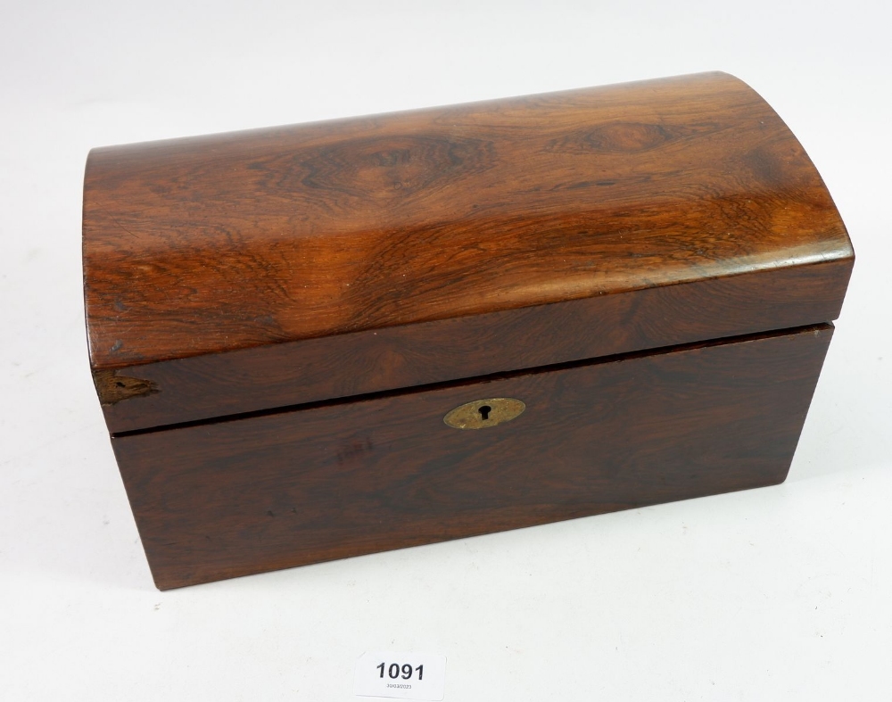 A 19th century rosewood tea caddy with two fitted boxes and glass bowl, hinge a/f, 30cm - Image 2 of 2