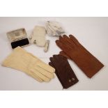 A pair of children's suede gloves, ladies gloves, baby boots etc.