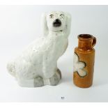 A Victorian large Staffordshire spaniel, 29cm and a Scheurich German pottery vase
