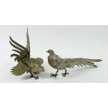 A silver plated pheasant and a cockerel