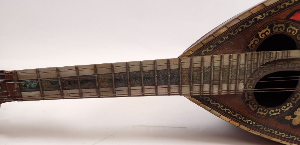 A 19th century twelve string mandolin with a mother of pearl and abalone fingerboard, fluted - Image 5 of 13