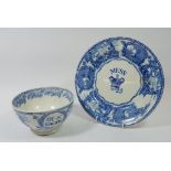 A Victorian Royal Navy blue and white mess plate and bowl 'young head'