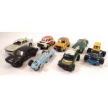 Eight Scalextric vehicles including Escort RS, Mini x 3, BMW, Cobra, Superstox, Offenhauser - a/f