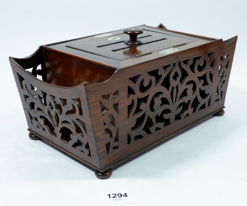 A fine Victorian rosewood and mother of pearl correspondence box with compartments for letters ' - Image 4 of 4