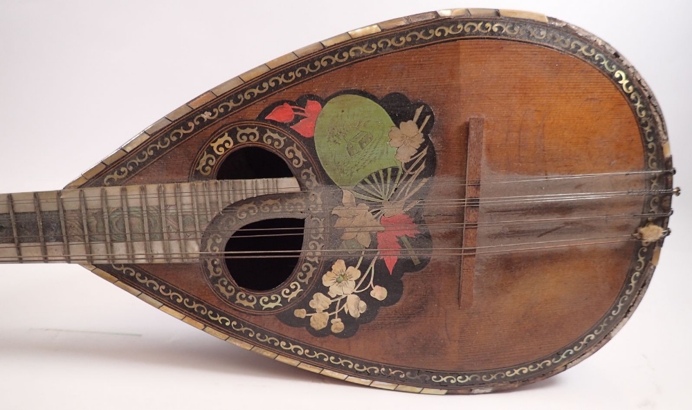 A 19th century twelve string mandolin with a mother of pearl and abalone fingerboard, fluted - Image 3 of 13