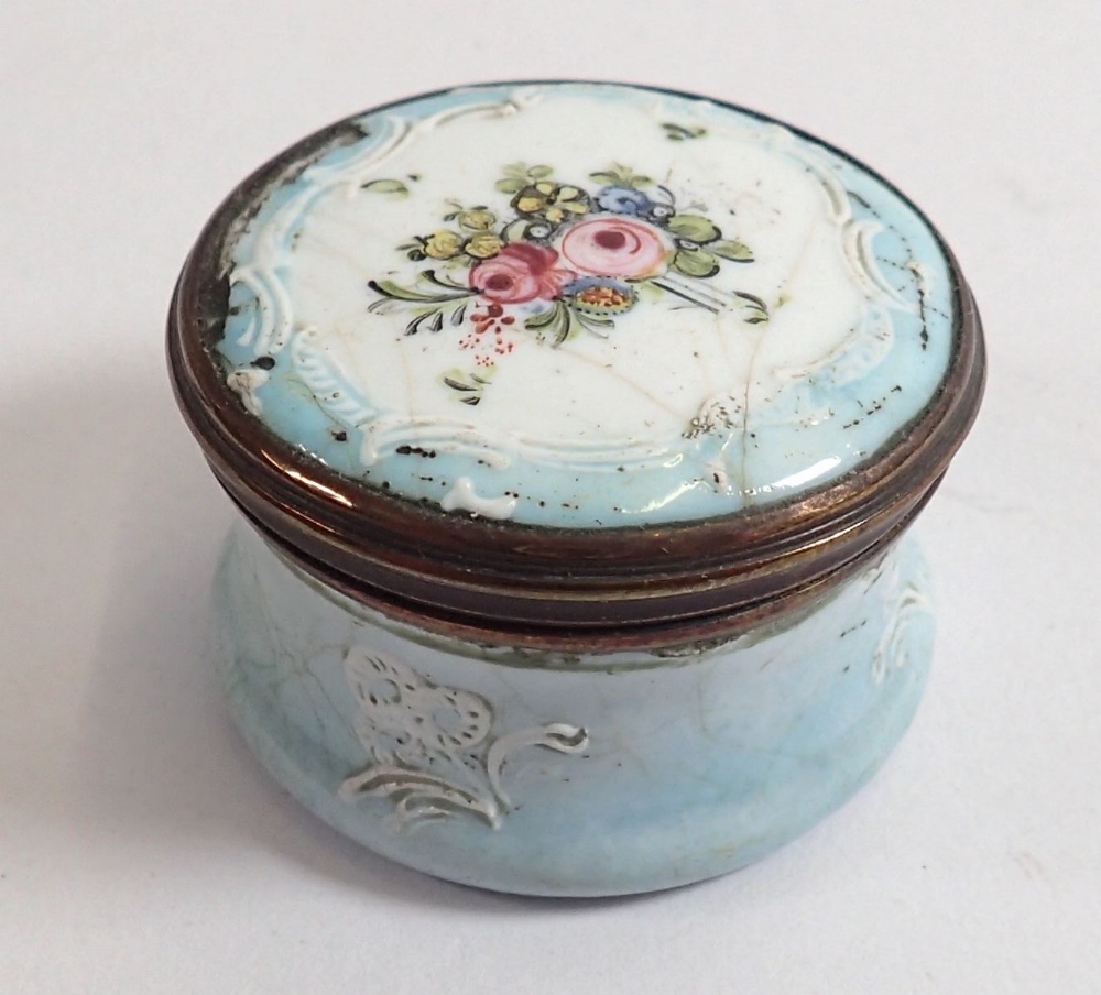 A 19th century miniature enamel box painted roses - a/f