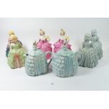 Two 'Ye Daintee Lady' teapots and six other vintage crinoline figures of ladies - one a/f