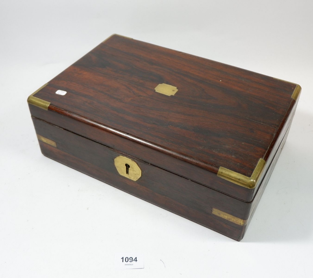 A 19th century rosewood brassbound writing slope with fitted interior, 35 x 23 x 12cm - Image 2 of 2