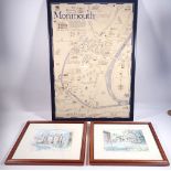 Phillip Allcock - two coloured prints of Monmouth and a Kingsford Publications map of Monmouth, 43 x