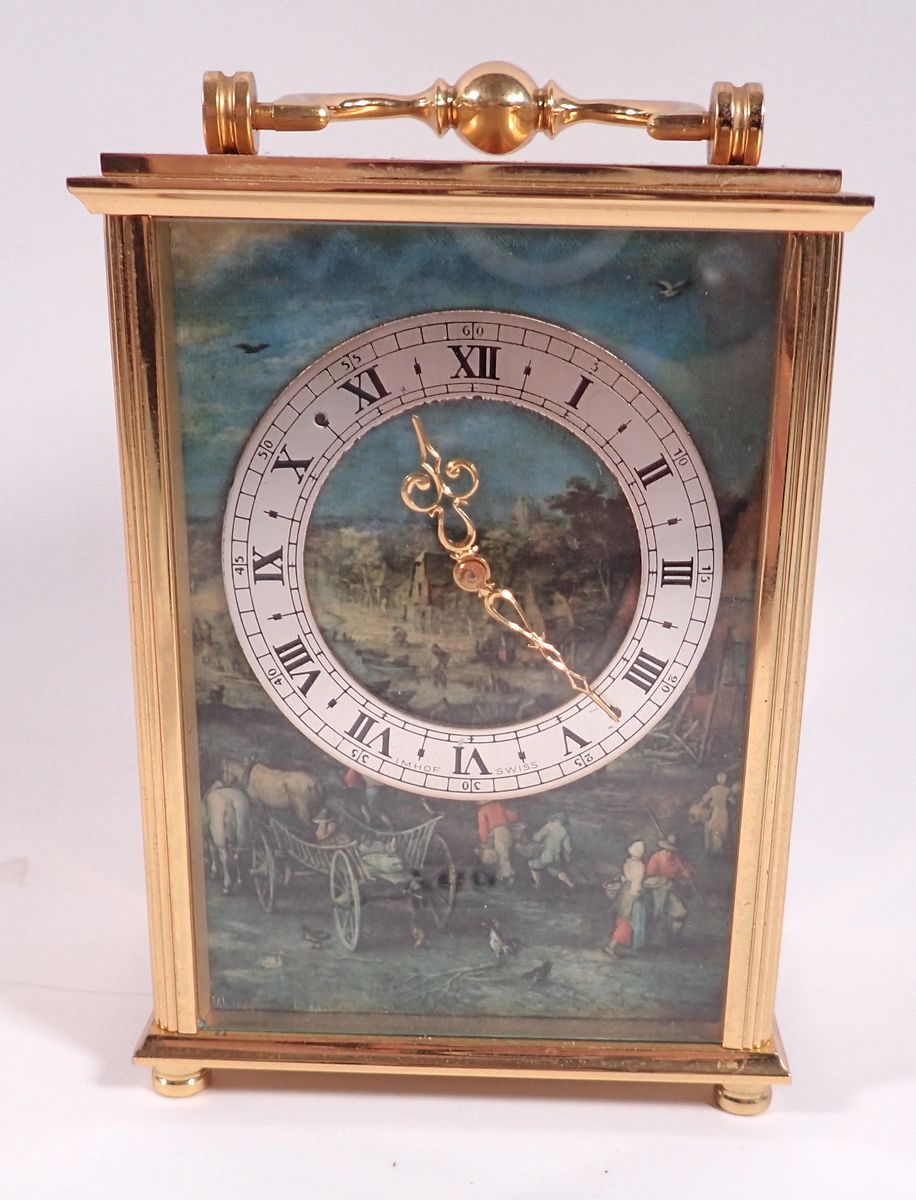 A vintage Imhof Swiss 15 jewel eight day carriage clock