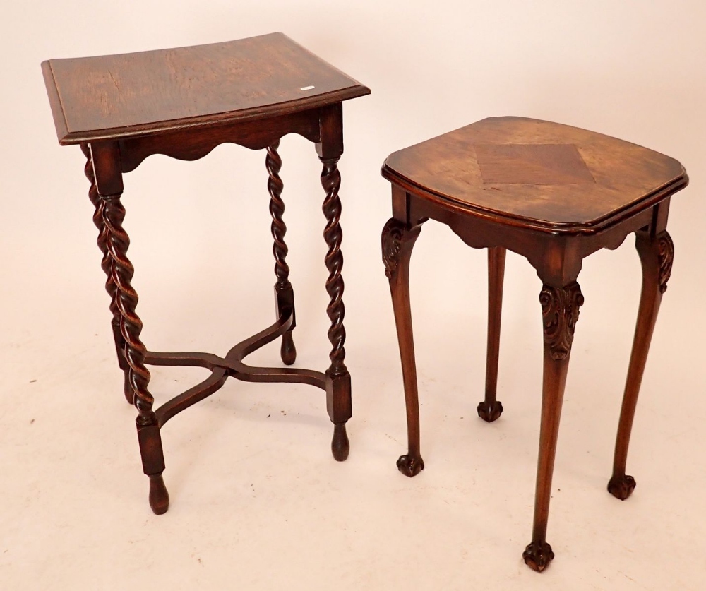 An oak 1930's occasional table on barleytwist supports and a nest table