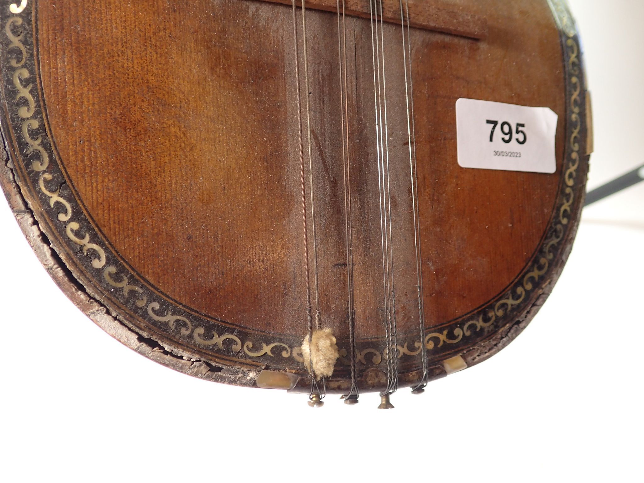 A 19th century twelve string mandolin with a mother of pearl and abalone fingerboard, fluted - Image 13 of 13