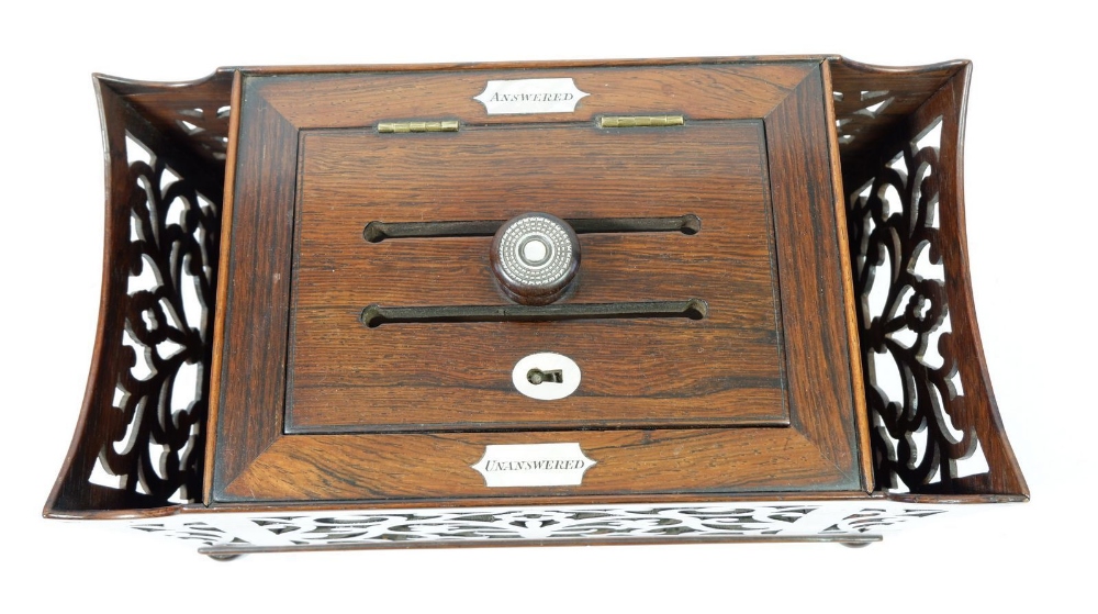 A fine Victorian rosewood and mother of pearl correspondence box with compartments for letters ' - Image 2 of 4