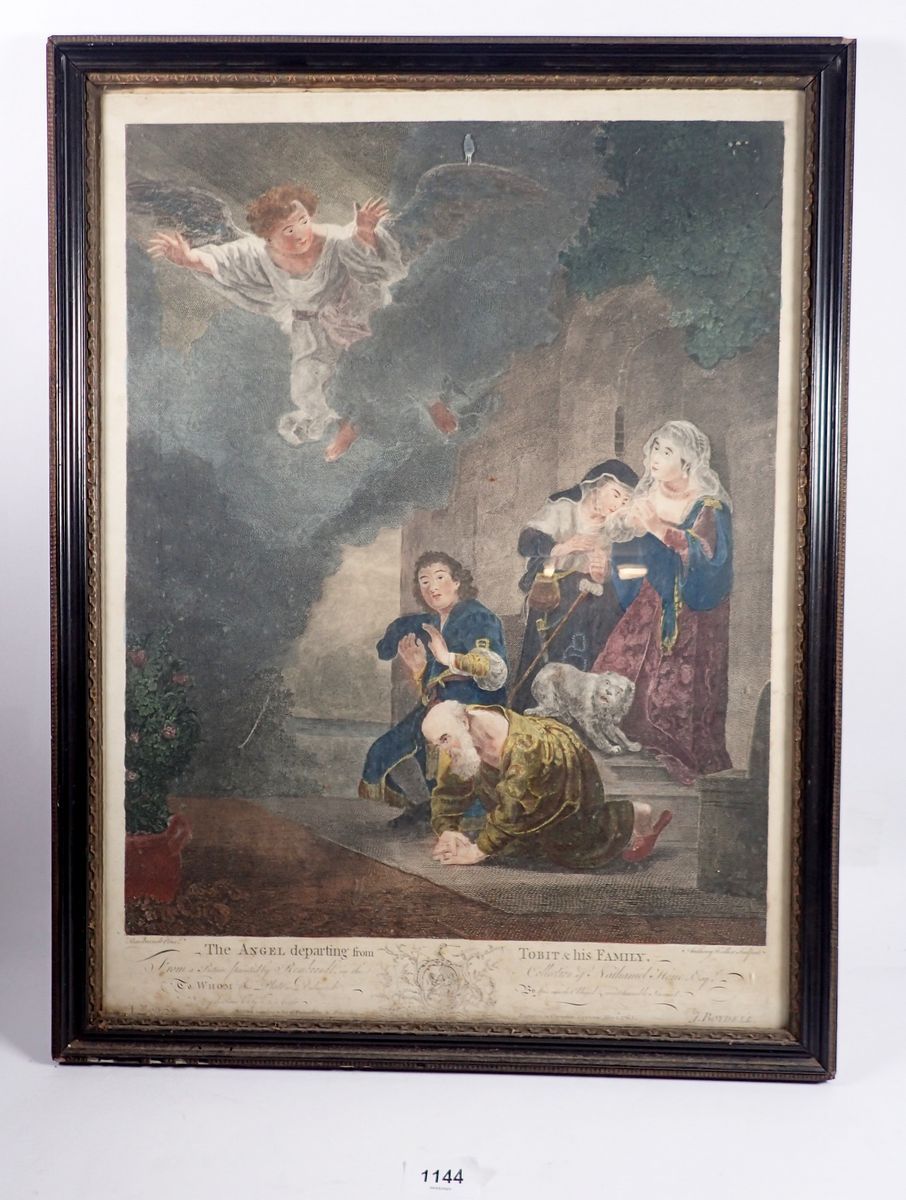 Anthony Walker - coloured engraving "The Angel Departing from Tobias and his Family" after Rembrandt