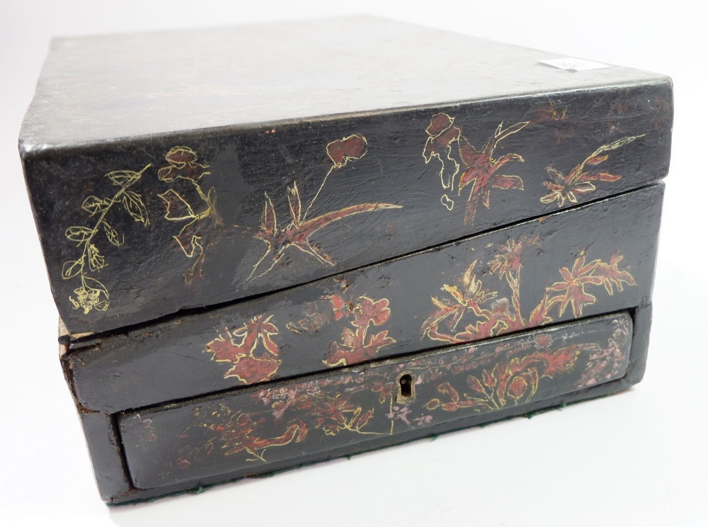 A 19th century chinoiserie writing slope with painted decoration and fitted interior, 42cm wide - Image 3 of 4