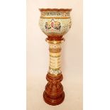 A Burmantofts Faience Queen Victoria Coronation jardiniere on stand, No 1949 Col No 93, 128cm tall