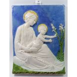 A Cantagalli Madonna & Child wall plaque in style of Della Robbia - restored, 44 x 34cm