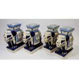 A set of four blue Indian elephant form stands or supports, 22cm