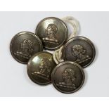 A set of five Victorian Armfield & Co metallic livery buttons decorated female bust - purportedly