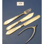 A pair of silver wishbone tongs, London 1904 by Henry Stuart Brown, a Victorian silver and mother of