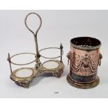 A Victorian Sheffield plated bottle holder and a silver plated twin bottle holder