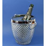 A French large cut glass ice bucket with chrome mounts, 21cm tall