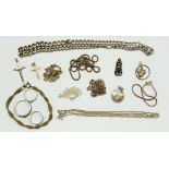 A collection of silver jewellery to include rings, chains and pendants, 80g
