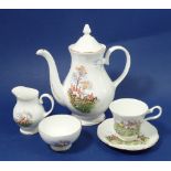 A Royal Kendall coffee set printed hunting scenes comprising: coffee pot, six cups and saucers, milk