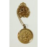 A 9 carat gold St Christopher on gold chain, 3.9g