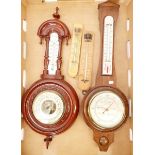 A Short & Mason barometer, 52cm tall, another barometer and two thermometers