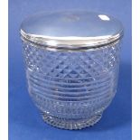 An unusual 19th century cut glass tea mixing bowl with silver lid engraved crest (hole to lid) 11cm