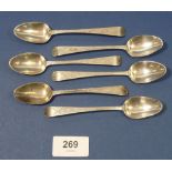 A set of six Georgian bright cut silver teaspoons, London 1792, Maker George Gray, 71g