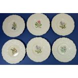 A set of six Royal Cauldron dessert plates decorated flowers and moulded borders, 23.5cm diameter