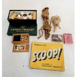 A boxed Townsend carpet croquet set together with other games, complete wooden chess set, three