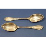 A pair of Victorian silver serving spoons, 214g, London 1856 by George Chawner