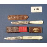 A silver and mother of pearl folding fruit knife, Sheffield 1852, maker A H - boxed 'Bruce,