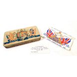 A Fry's Chocolate 1937 Coronation bar wrapper and tin, 15cm long