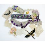 A group of antique lace, antique collars, embroidered patches, silk embroidered trim and a velvet