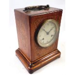 A 19th century French rosewood and marquetry mantel clock, 20cm tall