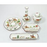 Seven pieces of Coalport and Crown Staffordshire hunting scene porcelain including two plates, 15.