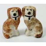 A pair of small Staffordshire brown sponged dogs, 12cm high