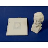 A Parian style porcelain plaque relief portrait of a man, possibly Beethoven, mark F to back and