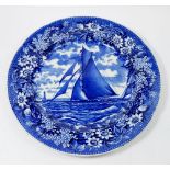 A Wedgwood blue and white charger printed yacht 36cm diameter